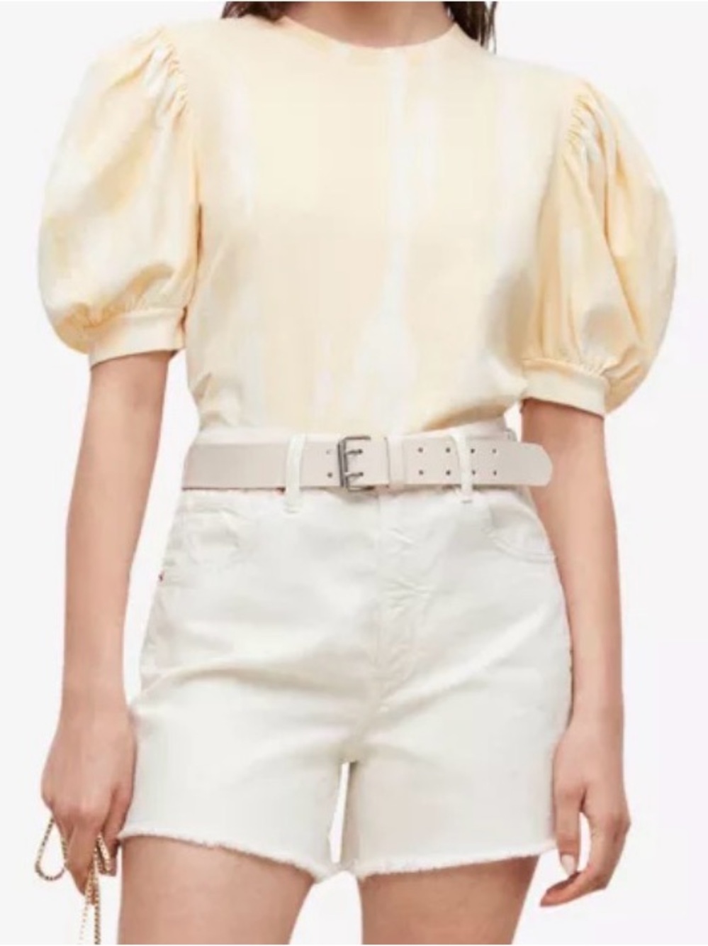 All Saints Elizah Pale Yellow Tie-Dye Puff Sleeve Top